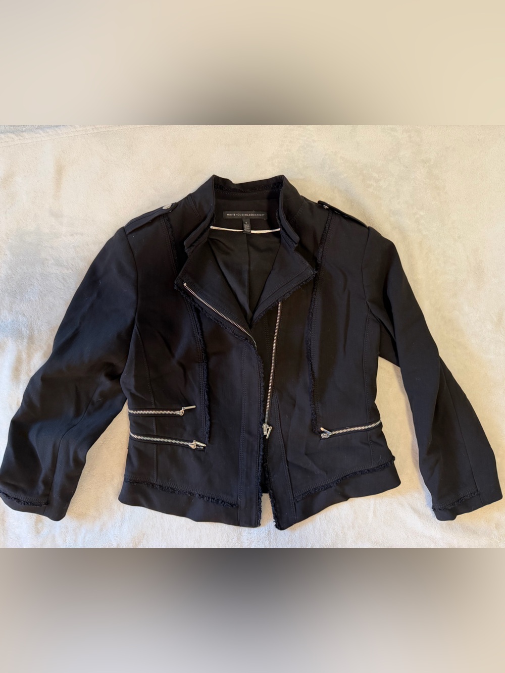 White House Black Market Black Zip-Front Moto Jacket